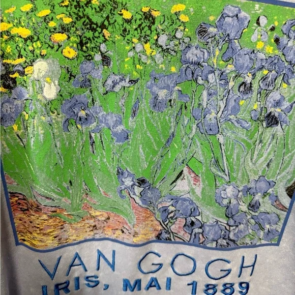 Vincent Van Gogh Iris Painting Embroidered Blue Art Sweatshirt Size XL 1X NWOT - Picture 2 of 12